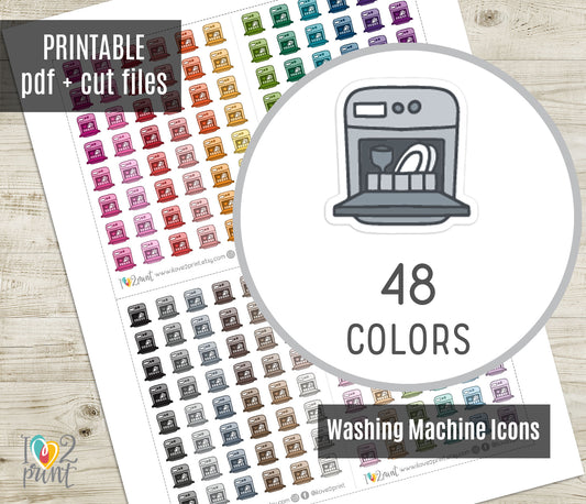 Dishwasher Icons Stickers - Functional Printable Stickers - PDF & Cut Files