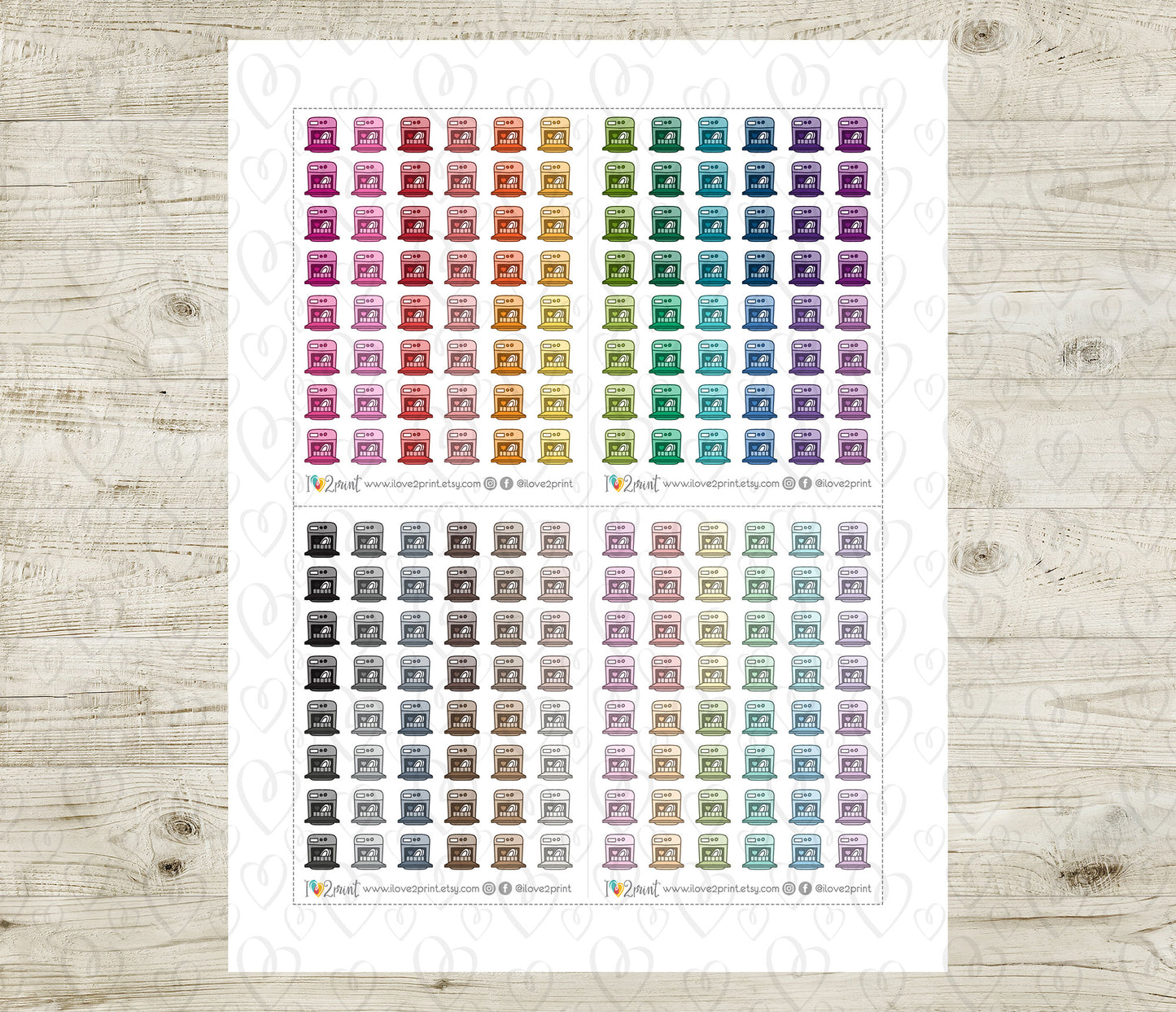 Dishwasher Icons Stickers - Functional Printable Stickers - PDF & Cut Files