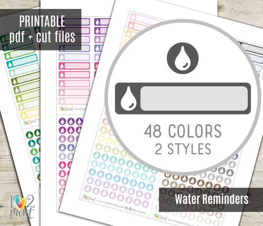 Water Drop Stickers – Water Bill Reminders – Printable Planner Stickers – PDF & Cut Files