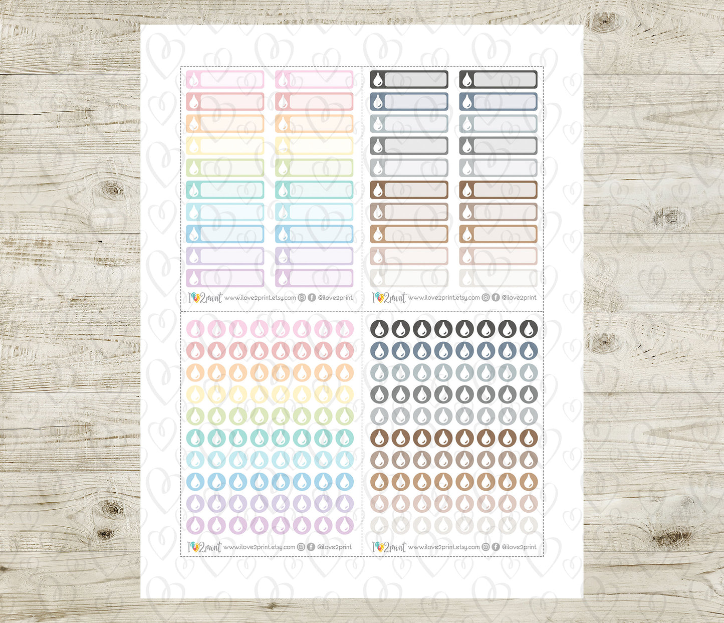 Water Drop Stickers – Water Bill Reminders – Printable Planner Stickers – PDF & Cut Files
