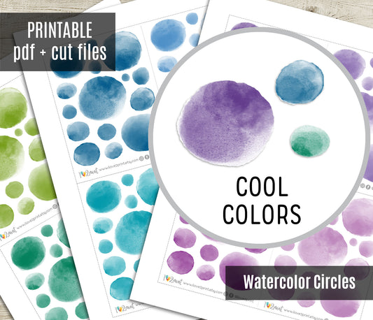 Watercolor Circles Sticker Set – COOL Colors Functional & Decorative Overlays – PDF + Cut Files