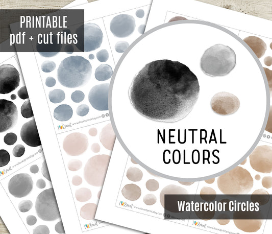 Watercolor Circles Sticker Set – NEUTRAL Colors Functional & Decorative Overlays – PDF + Cut Files