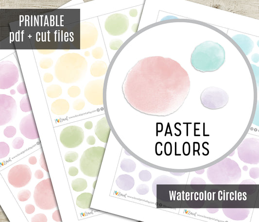 Watercolor Circles Sticker Set – PASTEL Colors Functional & Decorative Overlays – PDF + Cut Files
