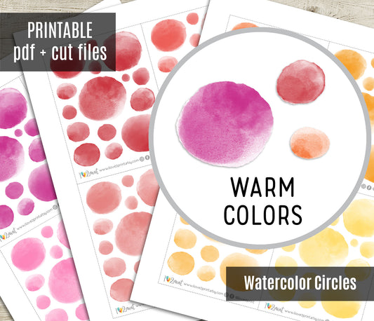 Watercolor Circles Sticker Set – WARM Colors Functional & Decorative Overlays – PDF + Cut Files