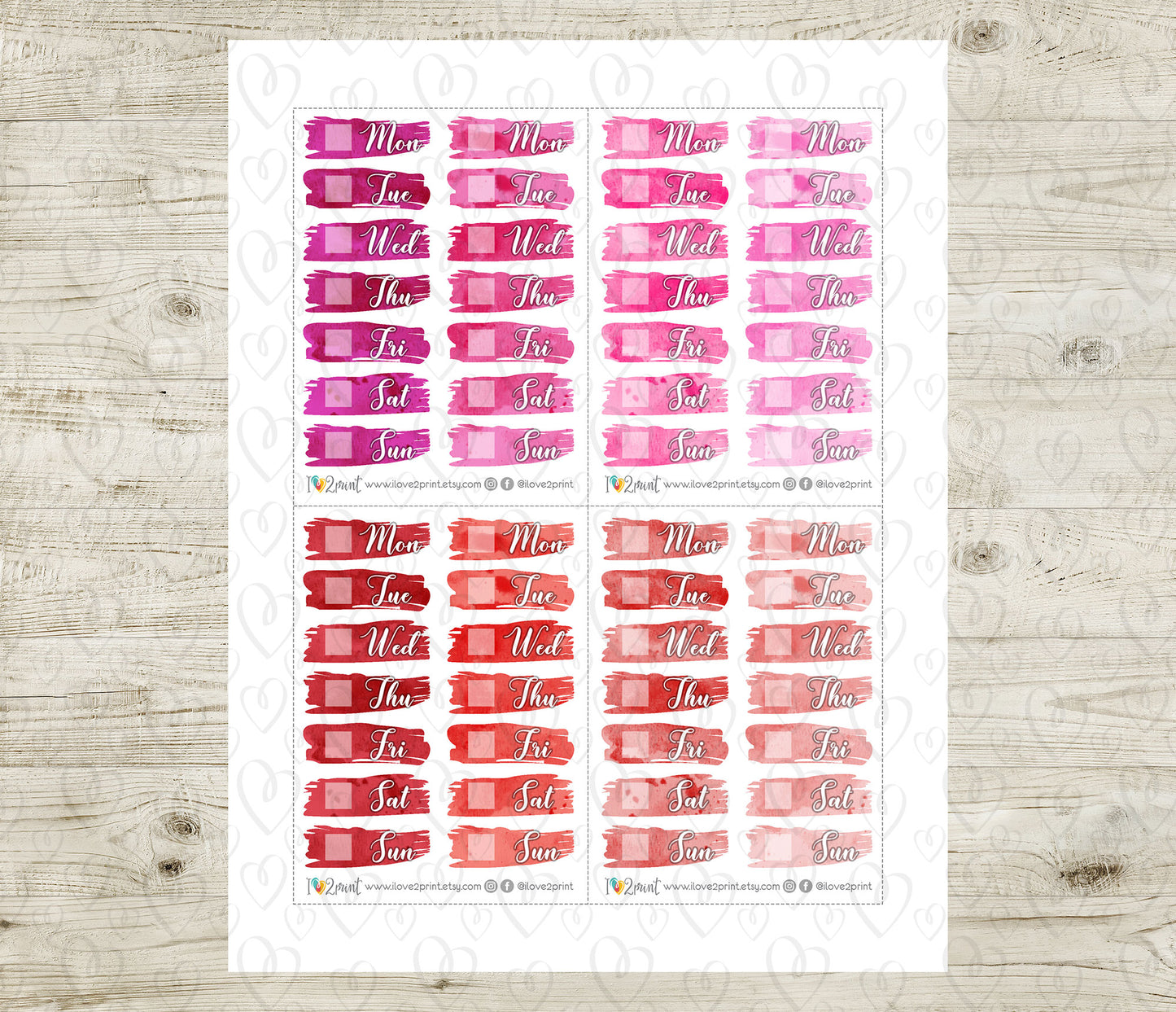 Watercolor Brush Week Days Bright Printable Stickers | Bold Covers | PDF Cut Files