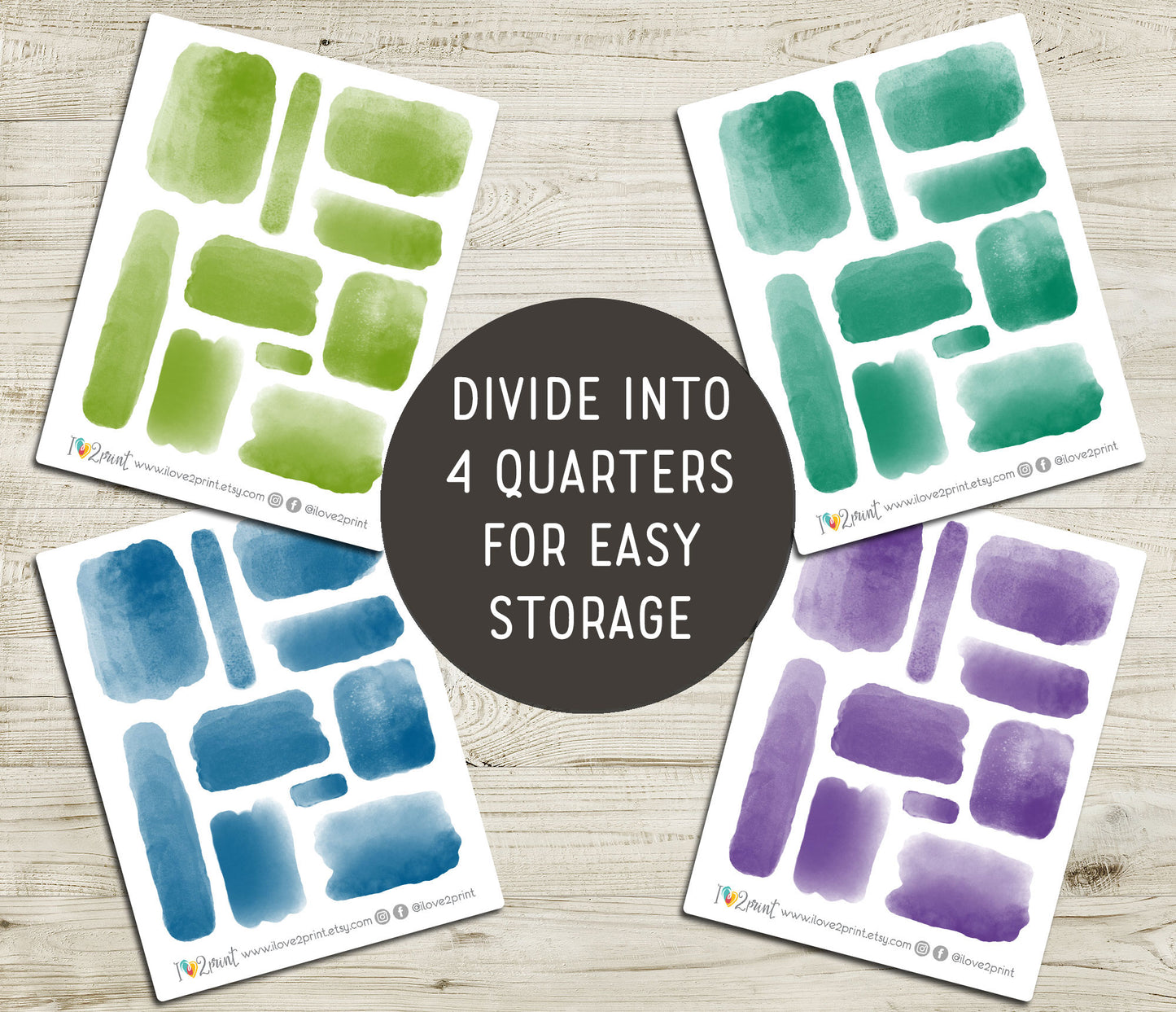 Watercolor Rectangles Printable Stickers Set – BUNDLE Functional & Decorative Overlays – PDF + Cut Files