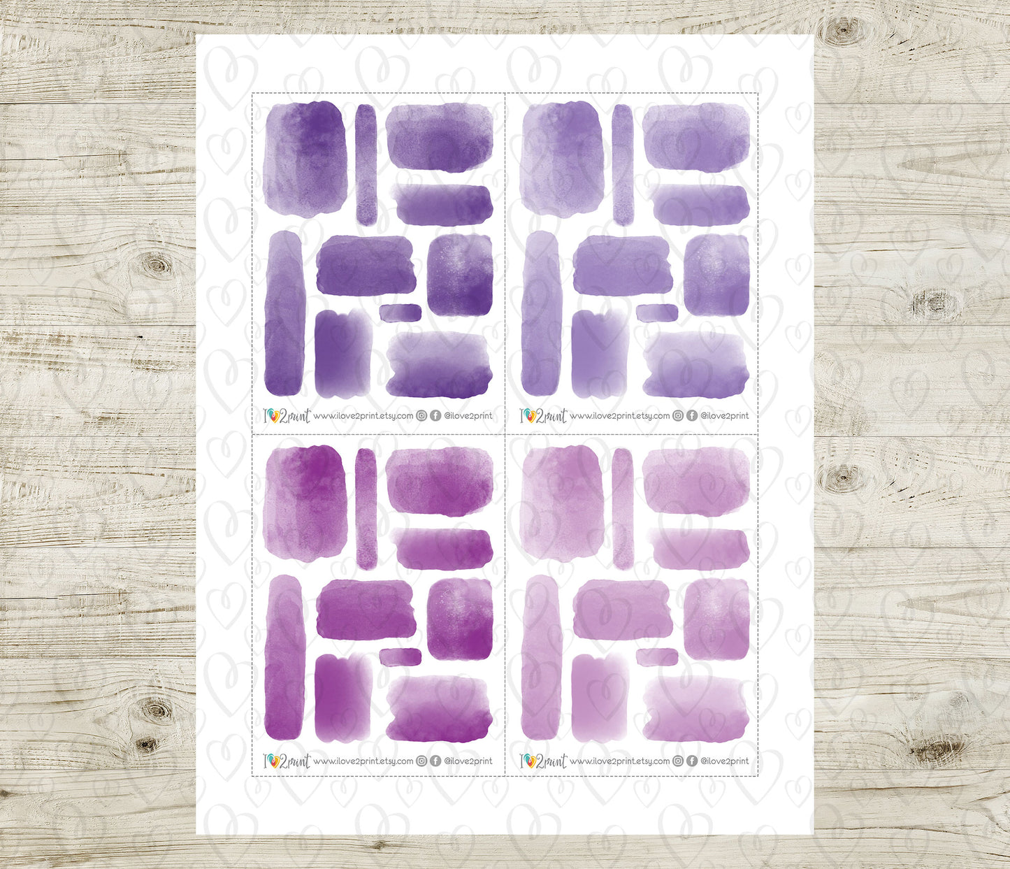 Watercolor Rectangles Printable Stickers Set – BUNDLE Functional & Decorative Overlays – PDF + Cut Files
