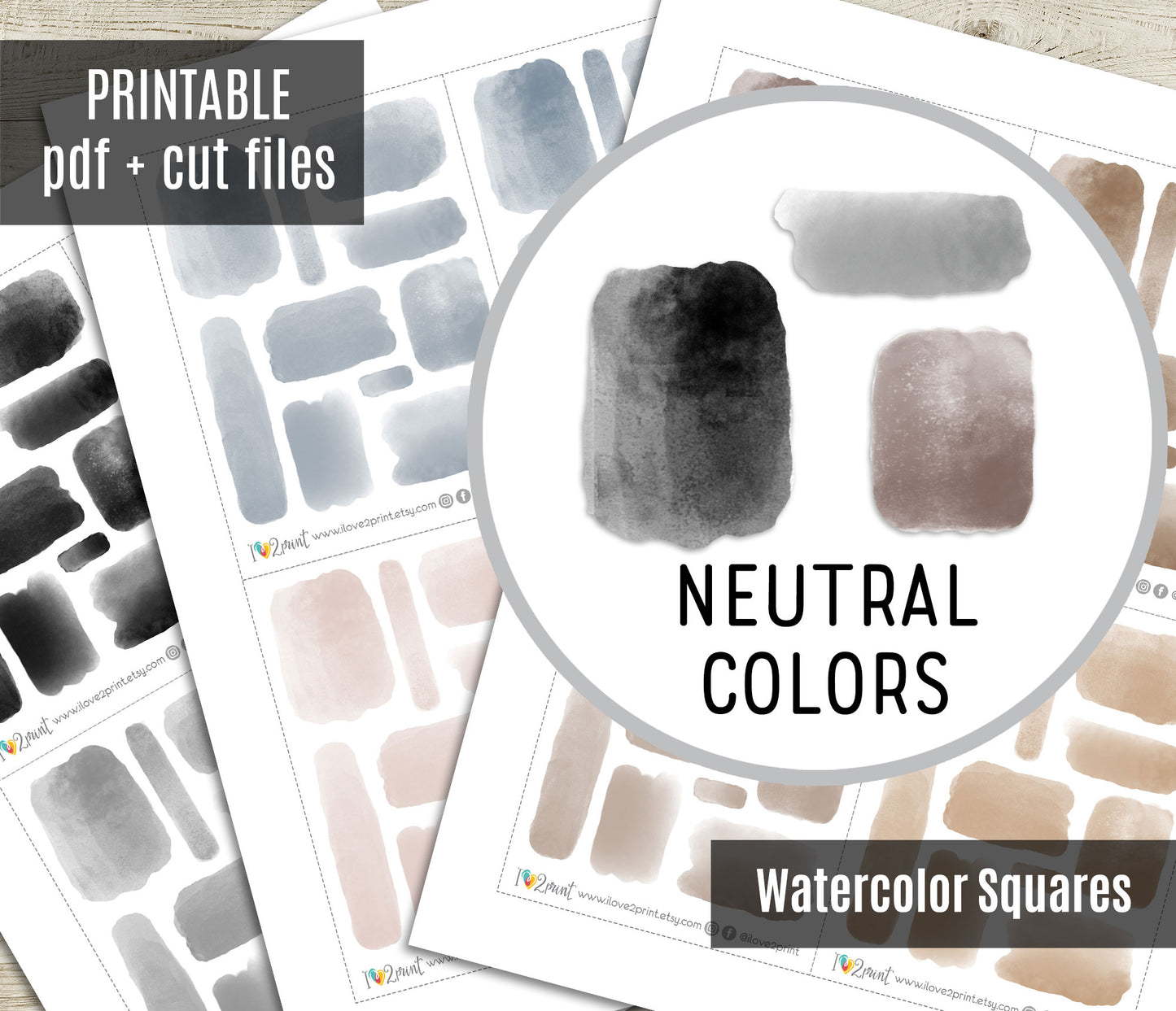 Watercolor Rectangles Printable Stickers Set – BUNDLE Functional & Decorative Overlays – PDF + Cut Files