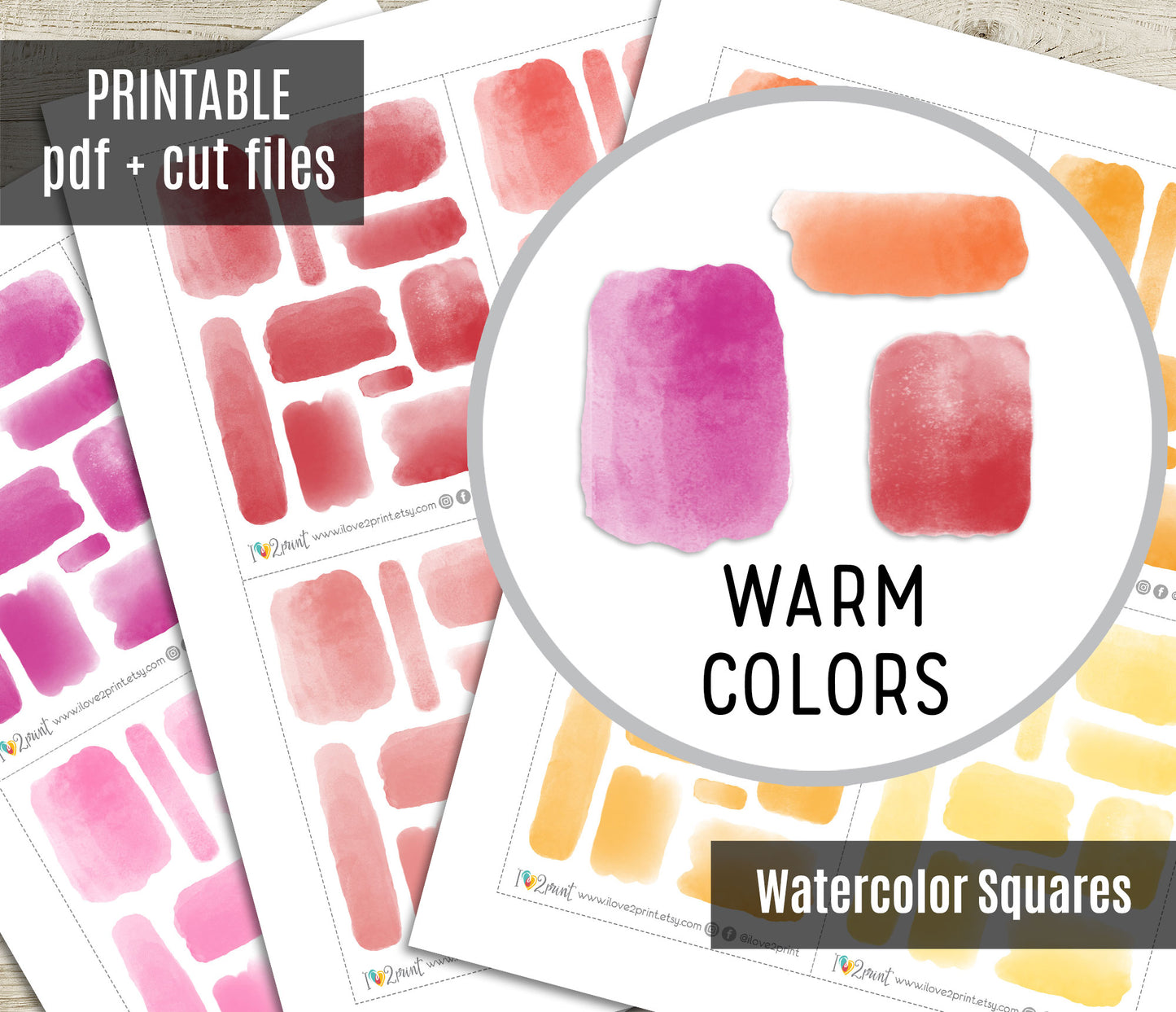 Watercolor Rectangles Printable Stickers Set – BUNDLE Functional & Decorative Overlays – PDF + Cut Files