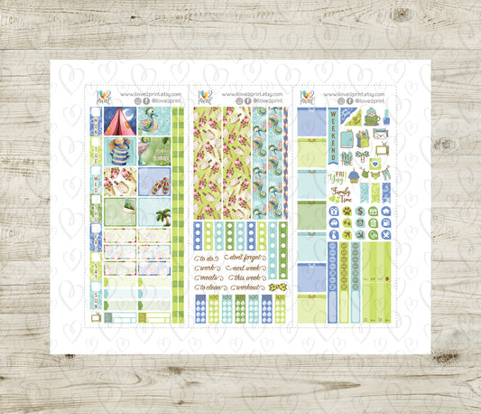 Watercolor Summer Hobonichi Weeks Stickers | Hand Painted Sea Slim Fit | PDF Cut Files