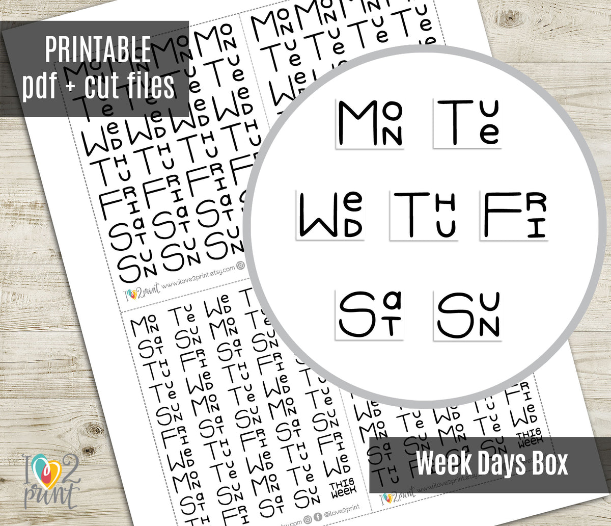 Handlettered Week Box Stickers | Printable Planner Week | Functional J ...