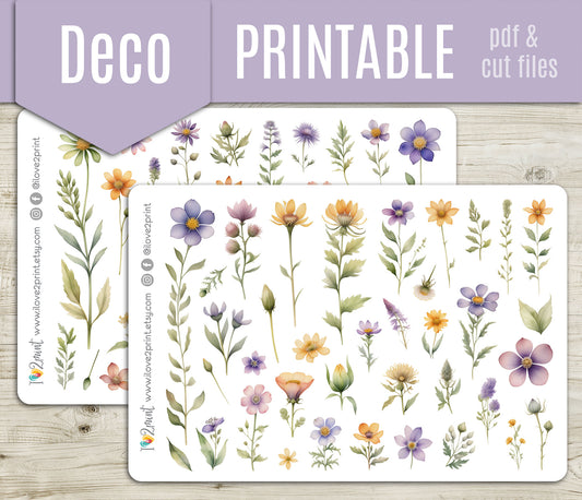 Wild Flowers Decorative Stickers - Printable PDF & Cut Files