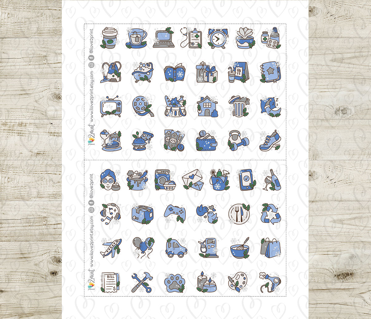 50 Winter - Daily Life Printable Icons Stickers – COLOR Planner Icons - PDF & Cut Files