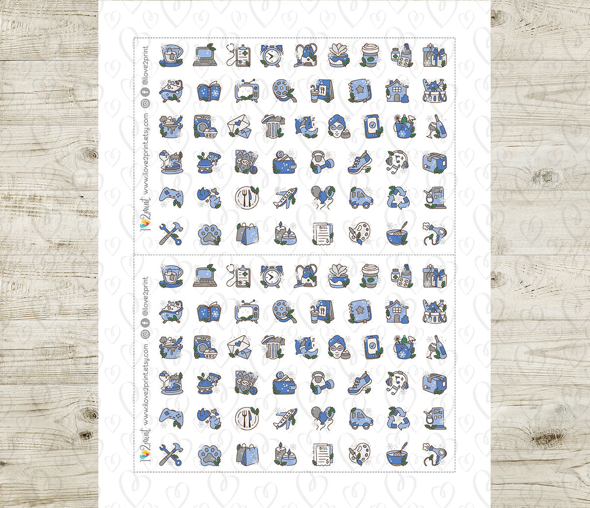 50 Winter - Daily Life Printable Icons Stickers – COLOR Planner Icons - PDF & Cut Files
