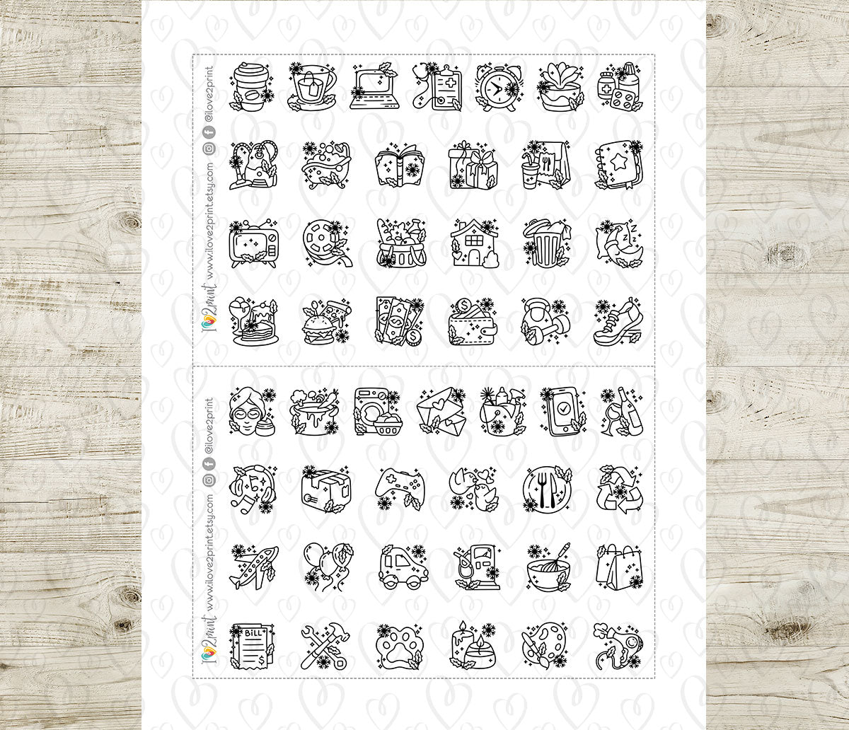 50 Winter - Daily Life Printable Icons Stickers – DOODLE Planner Icons - PDF & Cut Files