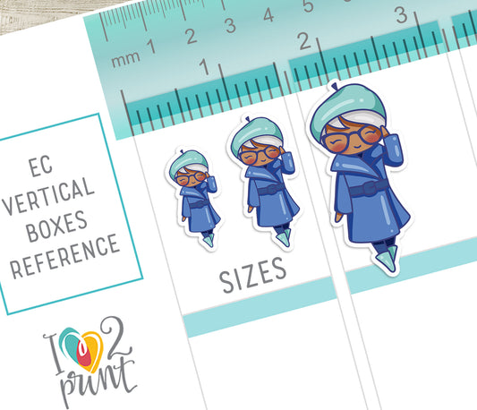 Elena Planner Girl – Winter Outfit DARK SKIN Printable Stickers – Cute Characters – PDF & Cut Files