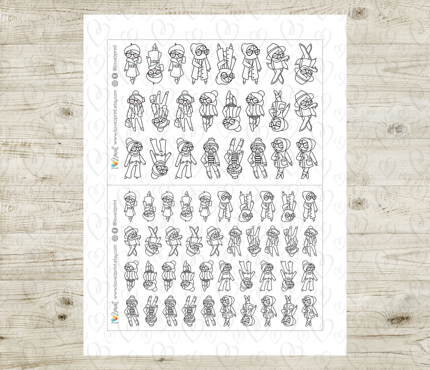 Elena Planner Girl – Winter Outfit COLORING Printable Stickers – Cute Characters – PDF & Cut Files