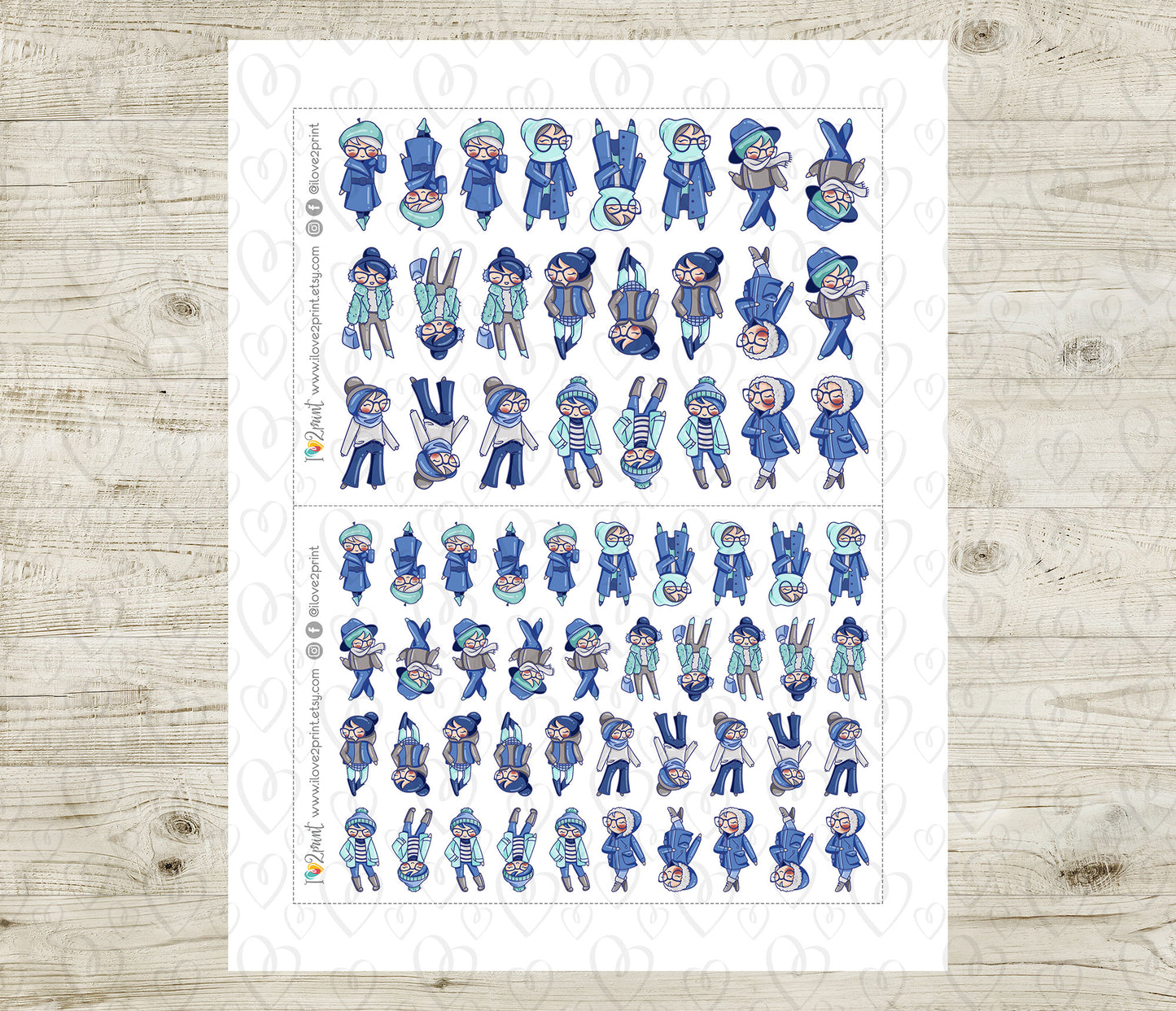 Elena Planner Girl – Winter Outfit LIGHT SKIN Printable Stickers – Cute Characters – PDF & Cut Files