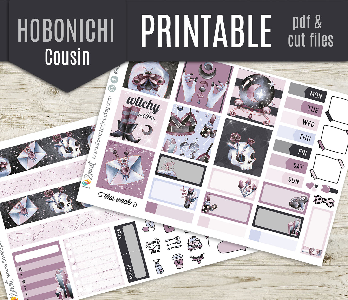 Witchy Vibes Hobonichi Cousin Stickers – A5 Modern Witch Planner Kit – PDF & Cut Files