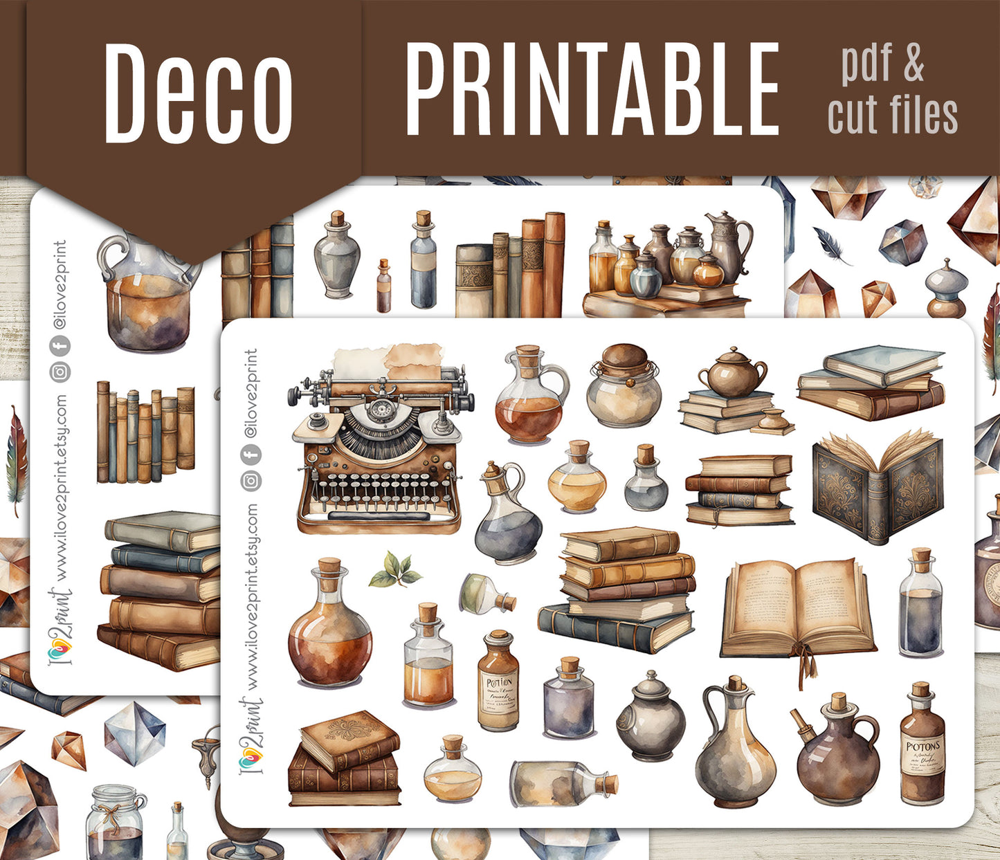 Witchcraft and Books – Printable Stickers – PDF & Cut Files