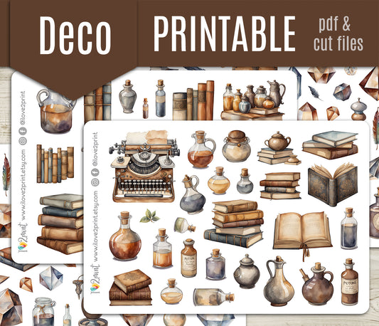 Witchcraft and Books – Printable Stickers – PDF & Cut Files