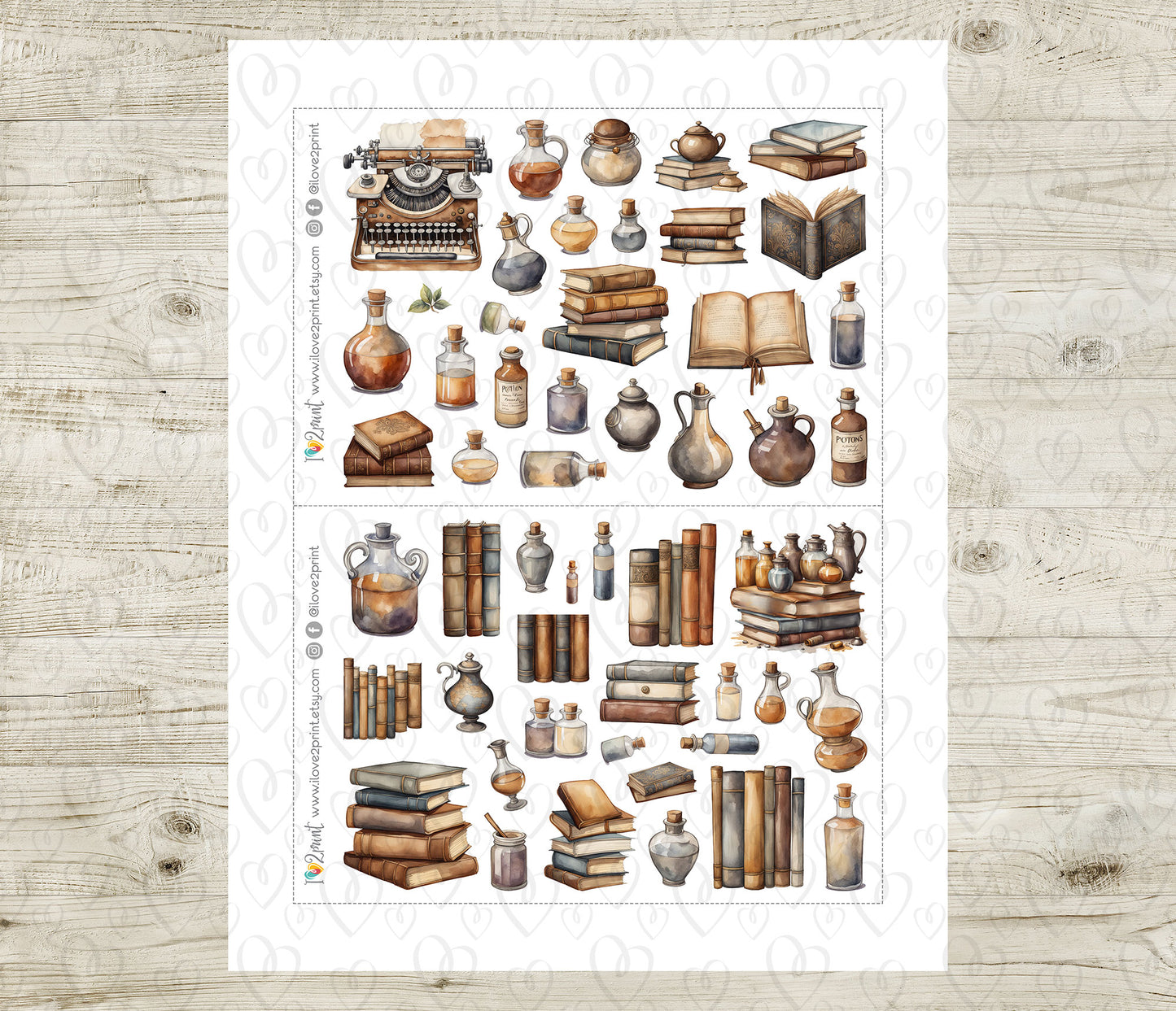 Witchcraft and Books – Printable Stickers – PDF & Cut Files