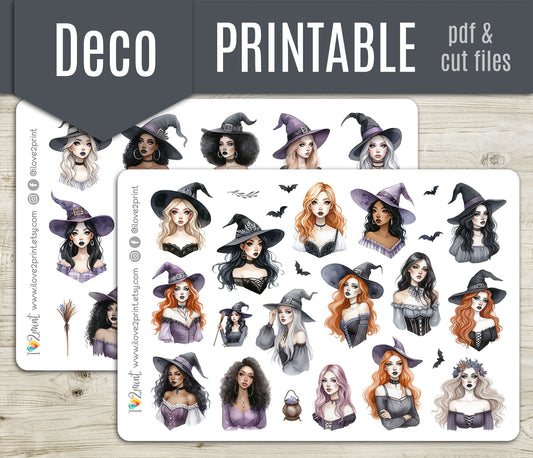 Modern Witches – Printable Stickers – PDF & Cut Files