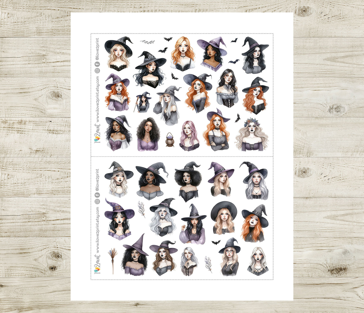 Modern Witches – Printable Stickers – PDF & Cut Files