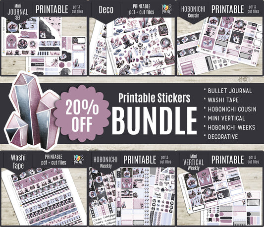 Witchy Vibes Stickers COMPLETE BUNDLE – Printable Modern Witch Collection – PDF & Cut Files