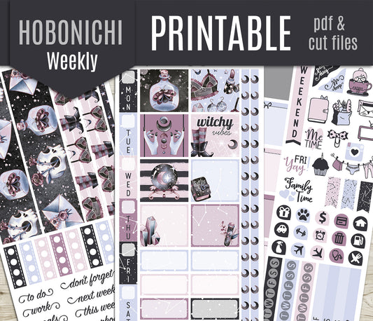 Witchy Vibes Hobonichi Weeks Stickers – Modern Witch Weekly Planner Kit - Printable Pdf + Cut Files