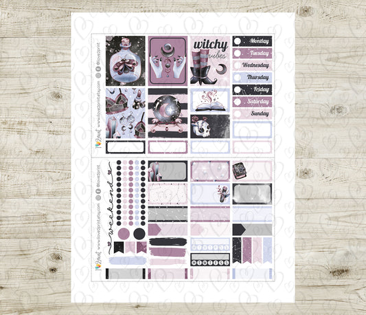 Witchy Vibes Mini Vertical Stickers – Modern Witch Planner Kit for Vertical Layouts - Printable PDF & Cut Files