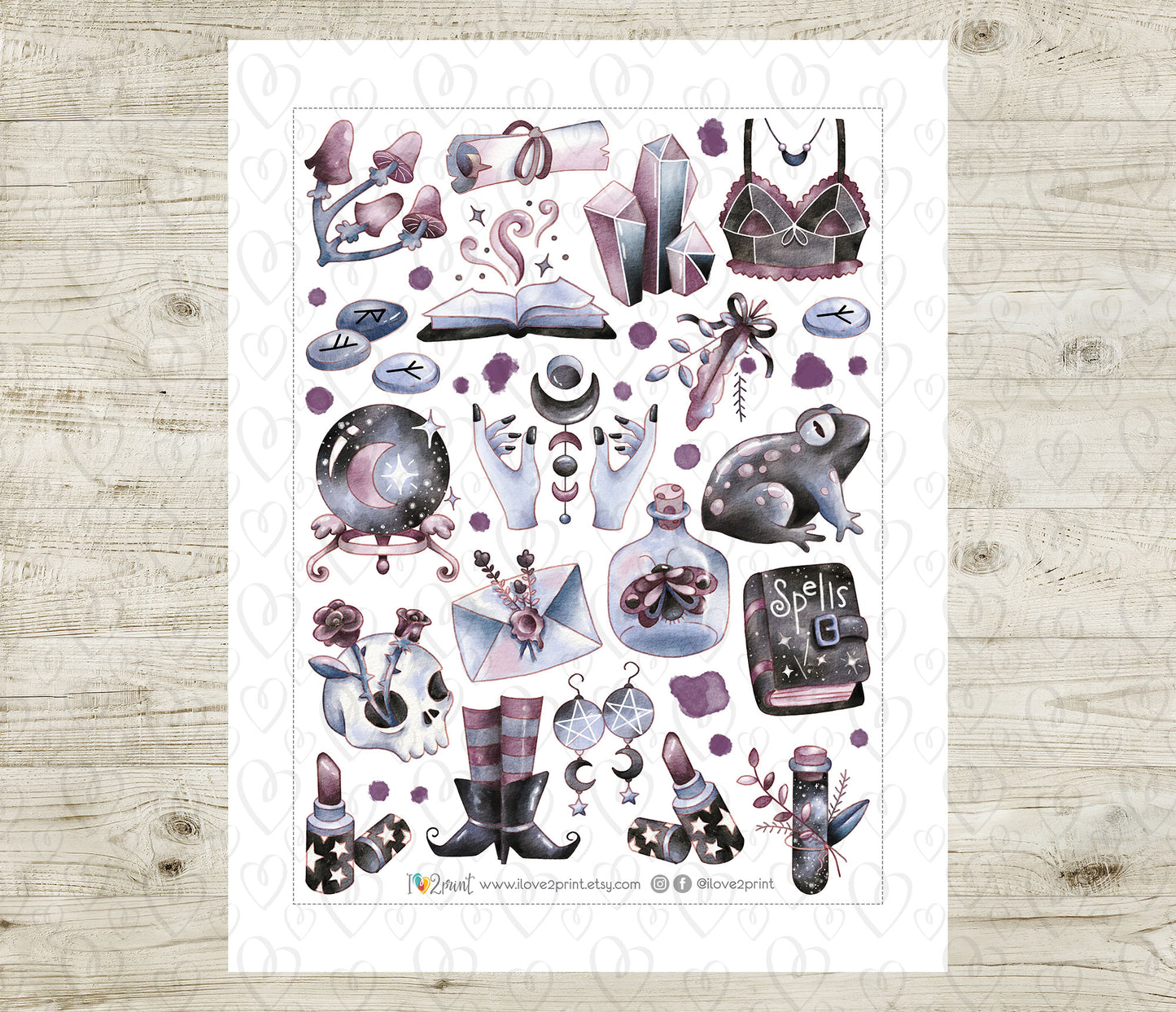 Witchy Vibes Decorative Stickers – Hand-Drawn Modern Witch Set - Printable PDF & Cut Files