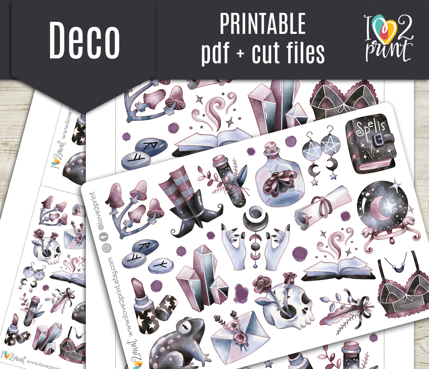 Witchy Vibes Stickers COMPLETE BUNDLE – Printable Modern Witch Collection – PDF & Cut Files