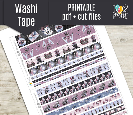Witchy Vibes Washi Tape Stickers – Modern Witch Borders & Accents - Printable PDF & Cut Files