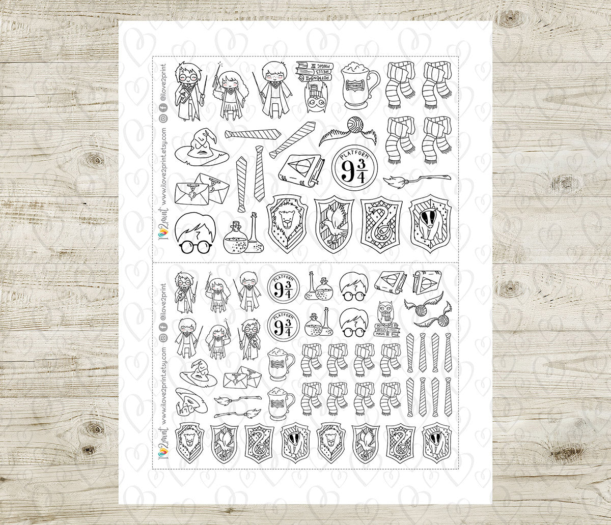 Magical School Printable Sticker Set – Wizard-Inspired Planner Stickers – PDF + Cut Files – Instant Download