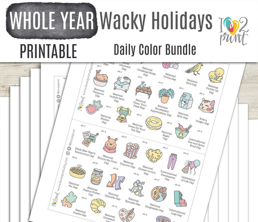 377 Wacky Holidays Stickers – COLOR Daily Fun Printable Planner Icons - PDF & Cut Files