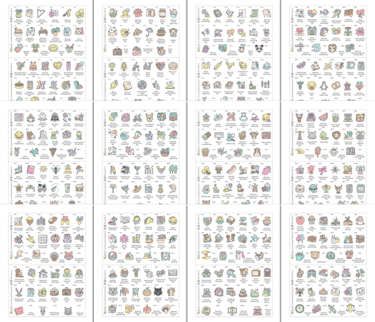 377 Wacky Holidays Stickers – COLOR Daily Fun Printable Planner Icons - PDF & Cut Files