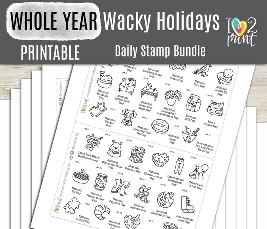 377 Wacky Holidays Stickers – DOODLE Daily Fun Printable Planner Icons - PDF & Cut Files