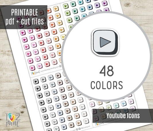YouTube Icon Printable Planner Stickers | Streaming Tracker | PDF Cut Files | Instant Download