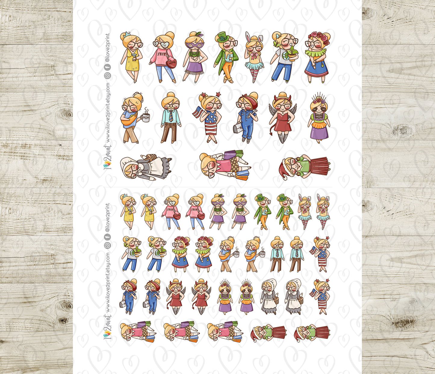 Holidays Outfit - Elena Planner Girl – Light Skin, Blond Hair Printable Stickers – General Holidays – PDF & Cut Files