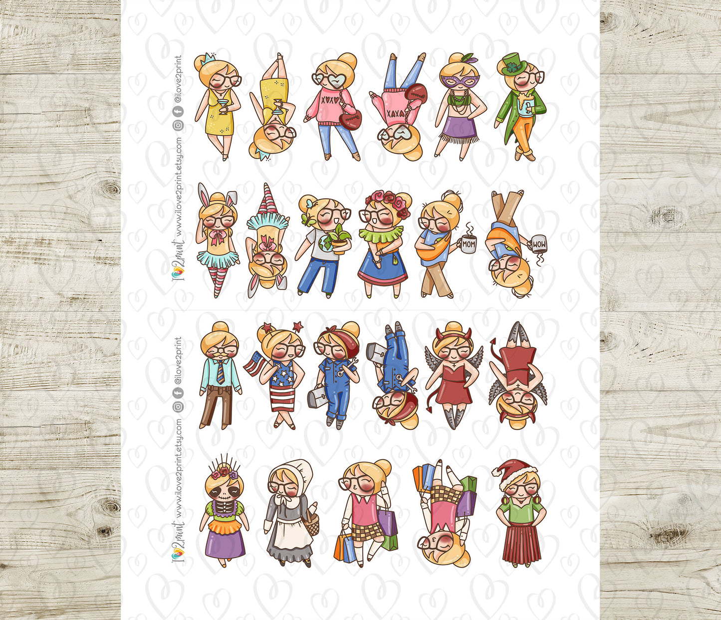 Holidays Outfit - Elena Planner Girl – Light Skin, Blond Hair Printable Stickers – General Holidays – PDF & Cut Files