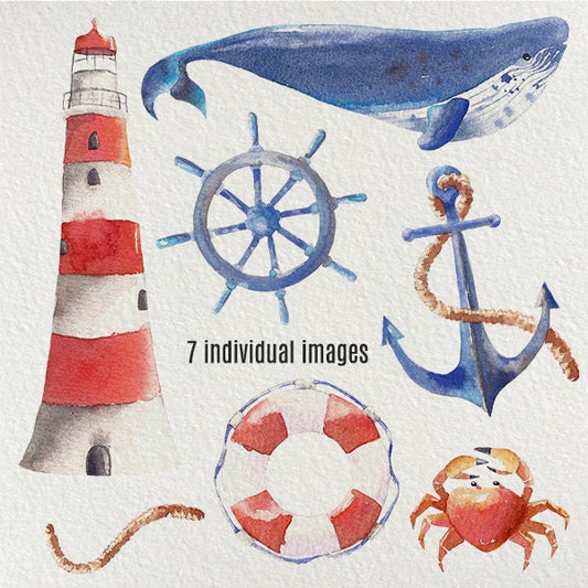 Nautical Watercolor Clipart – Hand Painted Watercolor Seaside Collection