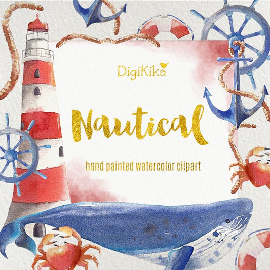 Nautical Watercolor Clipart – Hand Painted Watercolor Seaside Collection