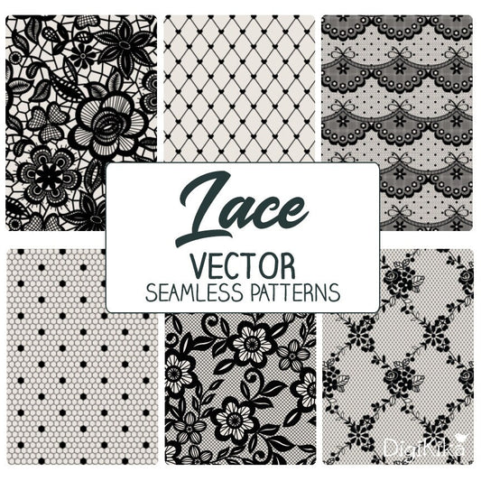 Black Lace Seamless Pattern - Vector Lace Tillable Paper - Fabric Print, Wall Papers, Wrapping Papers, Vector Pattern - Instant Download