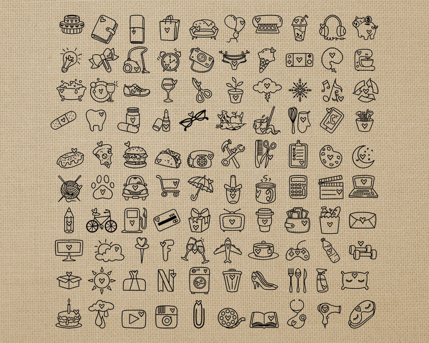 100 Daily Doodle STAMP Icons Clipart Bundle -  Planner Icons Digital Stamp - Instant Download