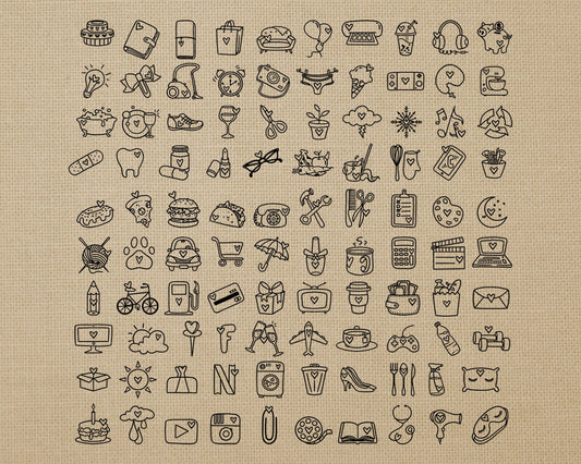 100 Daily Doodle STAMP Icons Clipart Bundle -  Planner Icons Digital Stamp - Instant Download