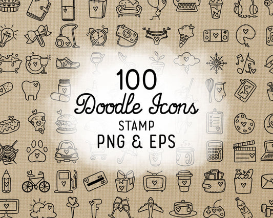100 Daily Doodle STAMP Icons Clipart Bundle -  Planner Icons Digital Stamp - Instant Download