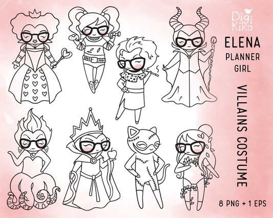 Elena Planner Girl – DOODLE Famous Villains Halloween Clipart Set – PNG and EPS