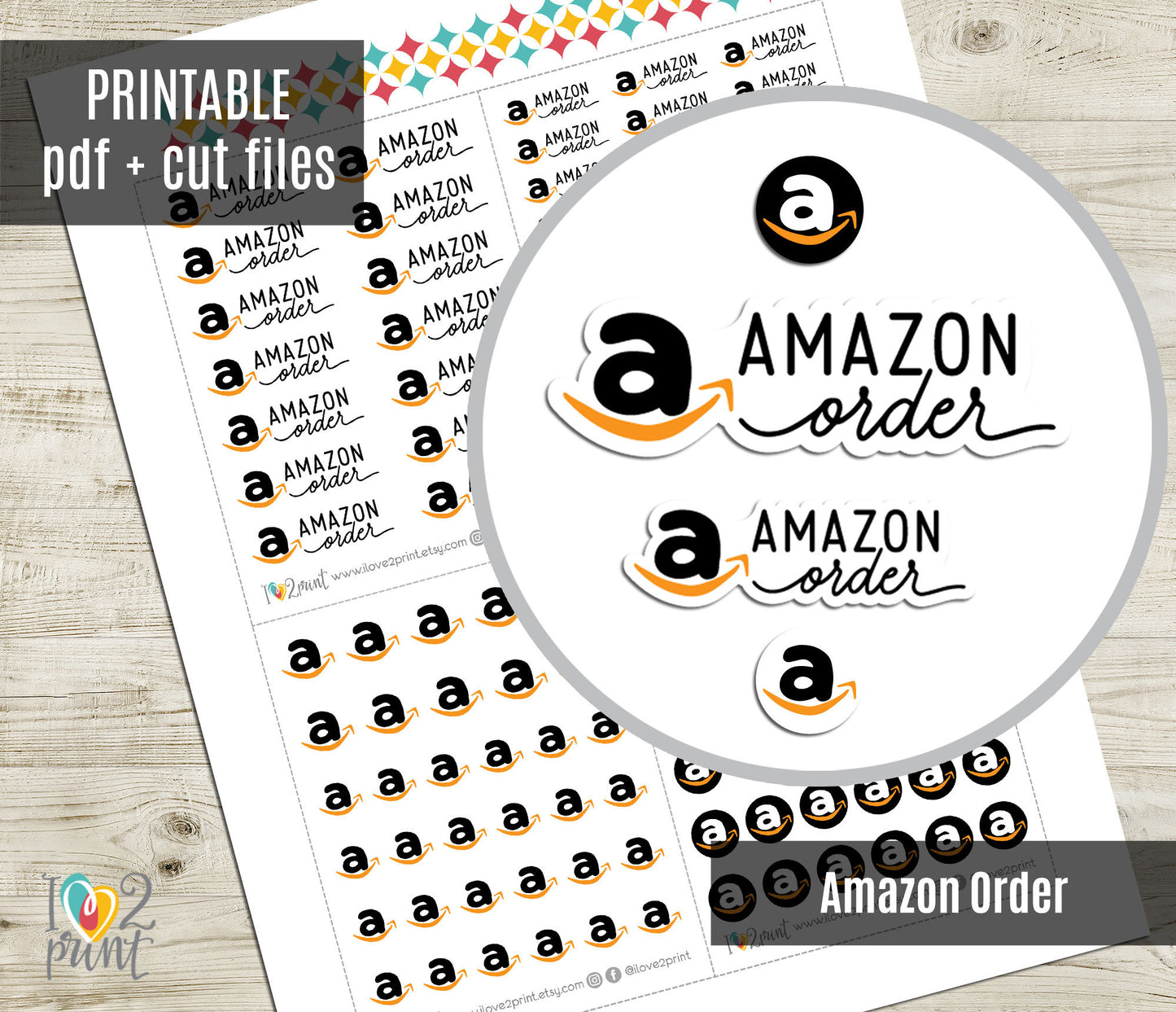 Am@zon Order Planner Stickers, Am@zon Delivery Hand-lettered / hand-drawn Printable Stickers, Printable Planner Sticker - CUT FILES