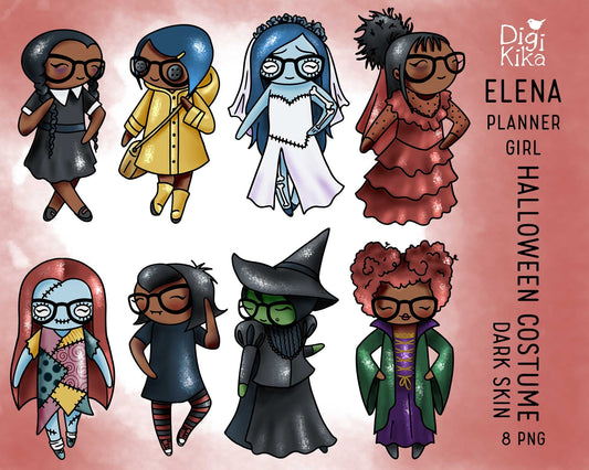 Elena Planner Girl – Halloween Costume BROWN Skin Clipart Set – Famous Characters – Instant Download PNG